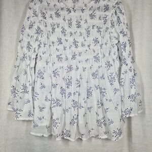 Adiva Women's White and Blue Floral Blouse